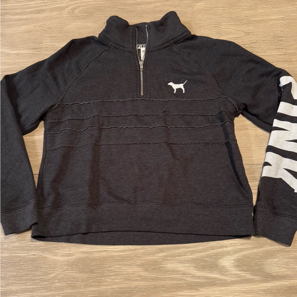 Victoria's Secret PINK Black Quarter-Zip Sweatshirt